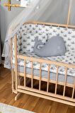 Ahşap Anne yanı 60x120 bebek beşiği Organik (Boyasız) Papatya Bebek Beşiği Balina Uyku Setli