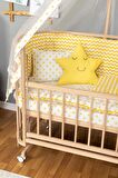 Ahşap Anne yanı 60x120 bebek beşiği Organik (Boyasız) Papatya Bebek Beşiği Sarı Yıldız Uyku Setli + Tekerlek