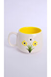 Sarı Papatya Desenli El Yapımı Double Seramik Kupa, Seramik Kupa, Mug, Nescafe Kupası, Handmade