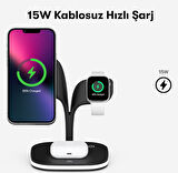 Magsafe Apple Kablosuz Şarj Standı -15W Hızlı Şarj (İphone/Watch/Airpods) Masaüstü Stand
