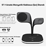 Magsafe Apple Kablosuz Şarj Standı -15W Hızlı Şarj (İphone/Watch/Airpods) Masaüstü Stand