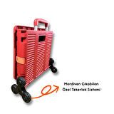 Portakap 6 Tekerlekli, 55 Litre Kırmızı Katlanır Alışveriş Arabası