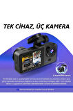 Araç İçi Wi-fi Kamera HD 3 Kameralı 7/24 Kayıt G-sensör Mobil Uygulama İle Canlı Takip Black Box