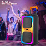 Büyük Boy Bluetooth Hoparlör Kablosuz Mikrofon Kumanda Tekerlek USB BT TF FM Destekli Party Speaker