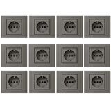 Ovivo Grano Antrasit Topraklı Priz 12'li Paket (Çerçeve Dahil)