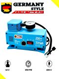Germany Style Sega 220 Volt-12 Volt 250 Psi Psi Kompresör Lastik Hava Şişirme Oto Pompası