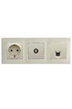 Legrand Salbei Bej (Krem) 3'lü Set Topraklı Priz, F Konnektör ve Cat5 Data Priz Set