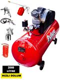 Rowemax Bakır Sargı 200 Litre 8 bar/ 3hp Hızlı Dolum Çift Pistonlu Yağlı Sesli Kompresör havalı Set