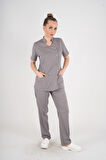 Aylu Model Soft Likra Gri Doktor Hemşire Hastane Scrubs Üniforma Takımı