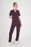 Aylu Model Soft Likra Mürdüm Doktor Hemşire Hastane Scrubs Üniforma Takımı