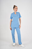 Aylu Model Soft Likra Bebe Mavisi Doktor Hemşire Hastane Scrubs Üniforma Takımı