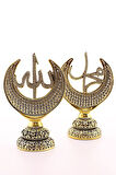 Polyester Üzerine Metal Kaplama Biblo ​​​​​​​2'li Gold Allah Muhammed Hilal Orta Boy Biblo 20 Cm