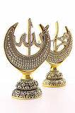 Polyester Üzerine Metal Kaplama Biblo ​​​​​​​2'li Gold Allah Muhammed Hilal Orta Boy Biblo 20 Cm