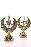 Polyester Üzerine Metal Kaplama Biblo ​​​​​​​2'li Gold Allah Muhammed Hilal Orta Boy Biblo 20 Cm