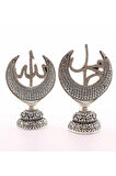 2'li Gümüş Hilal Allah Muhammed Biblo Orta Boy Polyester Üzerine Metal Kaplama ​​​​​​​Biblo 20 Cm