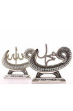 Biblo Orta Boy Vavlı Lafız 2'li Gümüş Allah Muhammed Polyester Üzerine Metal Kaplama Biblo 17 CM