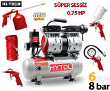 ROWERMAX Mytol 6 Litre 8 Bar Süper Sessiz Yağsız Hava Kompresörü 5 Li Havalı Setli 0.75 Hp Beyaz