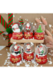 Dekoratif Yılbaşı Yeni Yıl Işıklı Noel Baba ve Noel Ağacı 6'lı Set Kar Küre Işıklı Özel Tasarım 6 CM