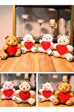 Kalpli Love Yazılı 4 Adet Mini Lüx Ayıcık Sevgiliye Hediye 11 CM x 9 CM Kalpli Love Yazılı Ayıcık Se