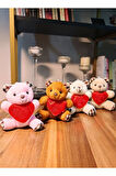 Kalpli Love Yazılı 4 Adet Mini Lüx Ayıcık Sevgiliye Hediye 11 CM x 9 CM Kalpli Love Yazılı Ayıcık Se