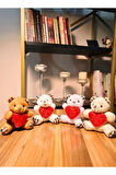 Kalpli Love Yazılı 4 Adet Mini Lüx Ayıcık Sevgiliye Hediye 11 CM x 9 CM Kalpli Love Yazılı Ayıcık Se