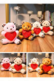 Kalpli Love Yazılı 4 Adet Mini Lüx Ayıcık Sevgiliye Hediye 11 CM x 9 CM Kalpli Love Yazılı Ayıcık Se