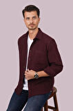 Bordo Düz Oversize Oduncu Erkek Gömlek