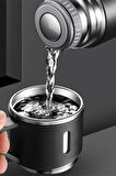 Vakumlu Çay Kahve Sıcak Soğuk Siyah Piknik Kamp Termosu Paslanmaz Çelik 3 Bardaklı 500 Ml Termos Set