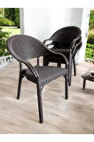 4 Adet Bambu Rattan Kollu Sandalye Koltuk 4'lü Set