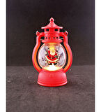 Dekoratif Yeni Yıl Hediyesi Noel Baba Temalı Led Mumlu Pilli Yılbaşı Kandili Kırmızı