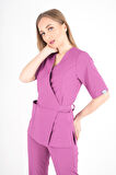 Açık Mor Elegant Model Cerrahi Üniforma Belden Bağlamalı Scrubs Takım