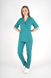 Ameliyat Yeşili Elegant Model Cerrahi Üniforma Belden Bağlamalı Scrubs Takım