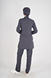 Antrasit Renk Sakura Model Tesettür Doktor Hemşire Scrubs Üniforma Takımı