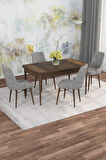 Arven Serisi 80x132 Açılabilir MDF Barok Ahşap Desen Mutfak Masa Takımı 4 Sandalye