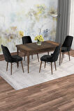 Arven Serisi 80x132 Açılabilir MDF Barok Ahşap Desen Mutfak Masa Takımı 4 Sandalye