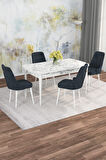 Arven Serisi 80x132 Açılabilir MDF Beyaz Mermer Desen Mutfak Masa Takımı 4 Sandalye