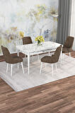 Arven Serisi 80x132 Açılabilir MDF Beyaz Mermer Desen Mutfak Masa Takımı 4 Sandalye