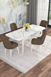 Arven Serisi 80x132 Açılabilir MDF Beyaz Mermer Desen Mutfak Masa Takımı 4 Sandalye