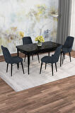 Arven Serisi 80x132 Açılabilir MDF Siyah Mermer Desen Mutfak Masa Takımı 4 Sandalye