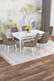 Arven Serisi 80x132 Açılabilir MDF Beyaz Mermer Desen Mutfak Masa Takımı 6 Sandalye