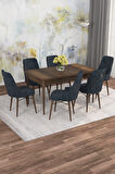 Arven Serisi 80x132 Açılabilir MDF Barok Ahşap Desen Mutfak Masa Takımı 6 Sandalye