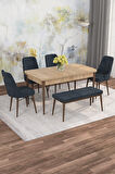Arven Serisi 80x132 Açılabilir MDF Atlantik Çam Mutfak Masa Takımı 4 Sandalye 1 Bench