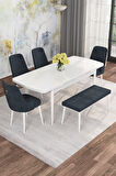 Arven Serisi 80x132 Açılabilir MDF Beyaz Mutfak Masa Takımı 4 Sandalye 1 Bench