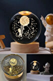 Ledli USB'li Ahşap Standlı Merdivenle Aya Çıkan Astronot Temalı Küre Gün Işığı 3D Oda Gece Lambası