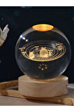 Ledli USB'li Ahşap Standlı Güneş Sistemi Temalı Kristal Küre Gün Işığı 3D Oda Masa ve Gece Lambası