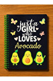 Öğrenci ve Ofis Kullanımı İçin Uygun Just A Girl Who Loves Avocado Temalı Spiralli Kareli Defter 