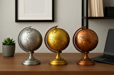 Ofisinize 3 Lü Metal Dünya Seti Masaüstü Dekorasyonu Dünya Küresi Ofis ve Ev Masaüstü Süs 13x9 cm