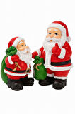 Yılbaşı Christmas 2’li Noel Baba Temalı Yılbaşı Masası İçin Dekoratif Biblo Hediye set 9 Cm & 11 Cm 