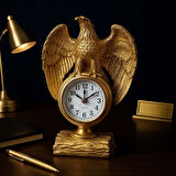 Çalışma Alanınıza Şıklık Katın Güçlü İhtişamlı Altın Renkli Kartal Heykeli Masa Saati Biblo 21x13 Cm