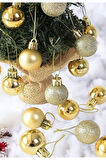 Noel Çam Ağacı Süsü 12’li Parlak Simli Altın Renkli Top Süsler YeniYıl Yılbaşı Çam Ağacı Süsleri 4Cm